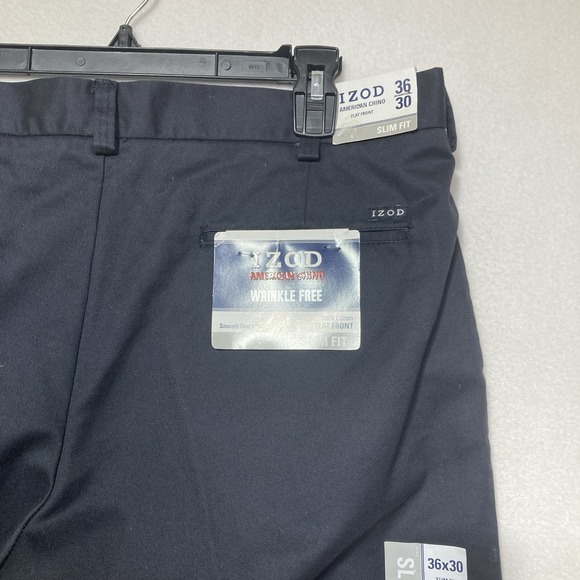 NWT IZOD American Chino Pants Mens 36x30 Straight Leg Flat Front Navy Cotton - Picture 7 of 13